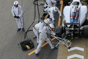 World © Octane Photographic Ltd. Williams Martini Racing FW37 – Valtteri Bottas practice pitstop Saturday 21st February 2015, F1 Winter testing, Circuit de Barcelona Catalunya, Spain, Day 3. Digital Ref: 1190CB1L8561