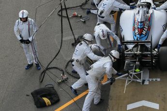 World © Octane Photographic Ltd. Williams Martini Racing FW37 – Valtteri Bottas practice pitstop Saturday 21st February 2015, F1 Winter testing, Circuit de Barcelona Catalunya, Spain, Day 3. Digital Ref: 1190CB1L8562