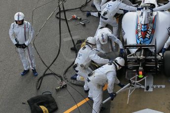 World © Octane Photographic Ltd. Williams Martini Racing FW37 – Valtteri Bottas practice pitstop Saturday 21st February 2015, F1 Winter testing, Circuit de Barcelona Catalunya, Spain, Day 3. Digital Ref: 1190CB1L8563