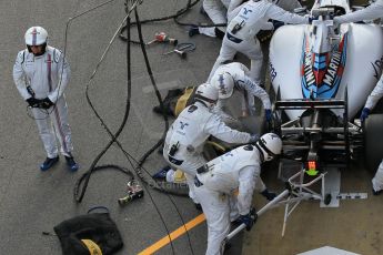 World © Octane Photographic Ltd. Williams Martini Racing FW37 – Valtteri Bottas practice pitstop Saturday 21st February 2015, F1 Winter testing, Circuit de Barcelona Catalunya, Spain, Day 3. Digital Ref: 1190CB1L8564