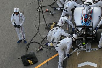 World © Octane Photographic Ltd. Williams Martini Racing FW37 – Valtteri Bottas practice pitstop Saturday 21st February 2015, F1 Winter testing, Circuit de Barcelona Catalunya, Spain, Day 3. Digital Ref: 1190CB1L8565