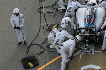 World © Octane Photographic Ltd. Williams Martini Racing FW37 – Valtteri Bottas practice pitstop Saturday 21st February 2015, F1 Winter testing, Circuit de Barcelona Catalunya, Spain, Day 3. Digital Ref: 1190CB1L8566