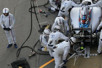 World © Octane Photographic Ltd. Williams Martini Racing FW37 – Valtteri Bottas practice pitstop Saturday 21st February 2015, F1 Winter testing, Circuit de Barcelona Catalunya, Spain, Day 3. Digital Ref: 1190CB1L8567