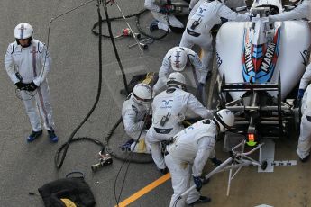 World © Octane Photographic Ltd. Williams Martini Racing FW37 – Valtteri Bottas practice pitstop Saturday 21st February 2015, F1 Winter testing, Circuit de Barcelona Catalunya, Spain, Day 3. Digital Ref: 1190CB1L8568