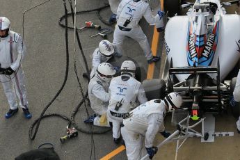 World © Octane Photographic Ltd. Williams Martini Racing FW37 – Valtteri Bottas practice pitstop Saturday 21st February 2015, F1 Winter testing, Circuit de Barcelona Catalunya, Spain, Day 3. Digital Ref: 1190CB1L8576