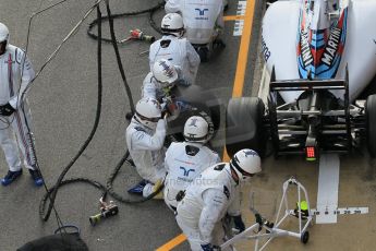 World © Octane Photographic Ltd. Williams Martini Racing FW37 – Valtteri Bottas practice pitstop Saturday 21st February 2015, F1 Winter testing, Circuit de Barcelona Catalunya, Spain, Day 3. Digital Ref: 1190CB1L8577
