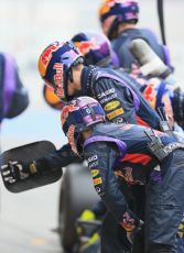 World © Octane Photographic Ltd. Infiniti Red Bull Racing RB11 – Daniil Kvyat - Pit crew. Saturday 21st February 2015, F1 Winter testing, Circuit de Catalunya, Barcelona, Spain, Day 3. Digital Ref : 1190LB1D8193