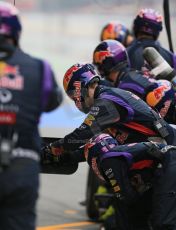 World © Octane Photographic Ltd. Infiniti Red Bull Racing RB11 – Daniil Kvyat - Pit crew. Saturday 21st February 2015, F1 Winter testing, Circuit de Catalunya, Barcelona, Spain, Day 3. Digital Ref : 1190LB1D8198