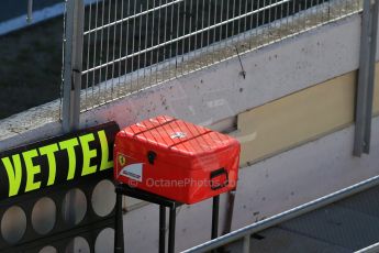 World © Octane Photographic Ltd. Scuderia Ferrari SF15-T– Sebastian Vettel pit box. Sunday 22nd February 2015, F1 Winter test #2, Circuit de Barcelona, Catalunya, Spain, Day 4. Digital Ref: 1191LB1D9543