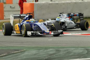 World © Octane Photographic Ltd. Sauber F1 Team C34-Ferrari – Marcus Ericsson and Williams Martini Racing FW37 – Felipe Massa. Thursday 26th February 2015, F1 Winter test #3, Circuit de Barcelona-Catalunya, Spain Test 2 Day 1. Digital Ref : 1192CB1L0458