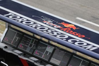 World © Octane Photographic Ltd. Scuderia Toro Rosso pit box. Thursday 26th February 2015, F1 Winter test #3, Circuit de Barcelona-Catalunya, Spain Day 1. Digital Ref : 1192LB1D0919