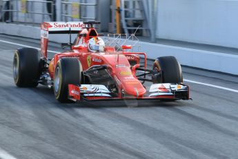 World © Octane Photographic Ltd. Scuderia Ferrari SF15-T with original camera pods – Sebastian Vettel. Friday 27th February 2015, F1 Winter test #3, Circuit de Barcelona-Catalunya, Spain Test 2 Day 2. Digital Ref : 1193CB1L0709