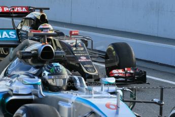 World © Octane Photographic Ltd. Mercedes AMG Petronas F1 W06 Hybrid – Nico Rosberg and Lotus F1 Team E23 Hybrid – Pastor Maldonado. Friday 27th February 2015, F1 Winter test #3, Circuit de Barcelona-Catalunya, Spain Test 2 Day 2. Digital Ref : 1193CB1L0734