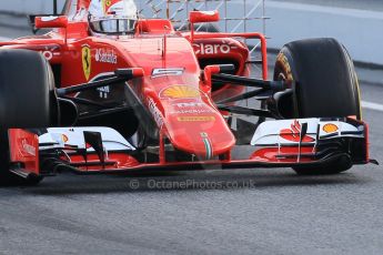 World © Octane Photographic Ltd. Scuderia Ferrari SF15-T with updated camera pods – Sebastian Vettel. Friday 27th February 2015, F1 Winter test #3, Circuit de Barcelona-Catalunya, Spain Test 2 Day 2. Digital Ref : 1193CB1L0869