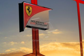 World © Octane Photographic Ltd. Scuderia Ferrari truck logo at sunset. Friday 27th February 2015, F1 Winter test #3, Circuit de Barcelona-Catalunya, Spain Test 2 Day 2. Digital Ref : 1193CB1L2319