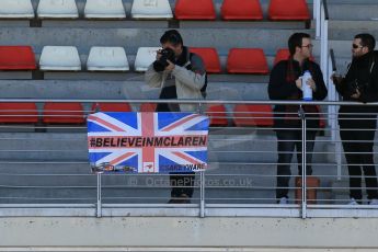 World © Octane Photographic Ltd. McLaren Honda fan in the grandstand. Saturday 28th February 2015, F1 Winter test #3, Circuit de Barcelona-Catalunya, Spain Test 2 Day 3. Digital Ref: 1194CB1L3187