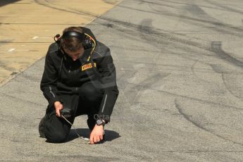 World © Octane Photographic Ltd. Pirelli technician checking the track temperature. Saturday 28th February 2015, F1 Winter test #3, Circuit de Barcelona-Catalunya, Spain Test 2 Day 3. Digital Ref: 1194CB1L3686