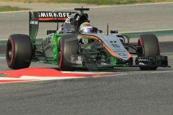 World © Octane Photographic Ltd. Sahara Force India VJM08 – Sergio Perez. Sunday 1st March 2015, F1 Winter test #3, Circuit de Barcelona-Catalunya, Spain Test 2 Day 4. Digital Ref: 1195CB1L3926