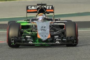 World © Octane Photographic Ltd. Sahara Force India VJM08 – Sergio Perez. Sunday 1st March 2015, F1 Winter test #3, Circuit de Barcelona-Catalunya, Spain Test 2 Day 4. Digital Ref: 1195CB1L3930