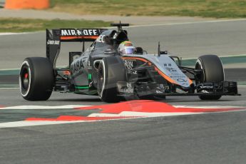 World © Octane Photographic Ltd. Sahara Force India VJM08 – Sergio Perez. Sunday 1st March 2015, F1 Winter test #3, Circuit de Barcelona-Catalunya, Spain Test 2 Day 4. Digital Ref: 1195CB1L4063