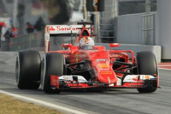 World © Octane Photographic Ltd. Scuderia Ferrari SF15-T– Sebastian Vettel. Sunday 1st March 2015, F1 Winter test #3, Circuit de Barcelona-Catalunya, Spain Test 2 Day 4. Digital Ref: 1195CB1L4207