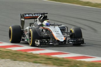 World © Octane Photographic Ltd. Sahara Force India VJM08 – Sergio Perez. Sunday 1st March 2015, F1 Winter test #3, Circuit de Barcelona-Catalunya, Spain Test 2 Day 4. Digital Ref: 1195CB1L4366