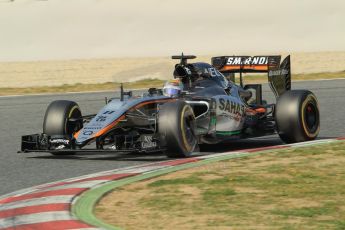 World © Octane Photographic Ltd. Sahara Force India VJM08 – Sergio Perez. Sunday 1st March 2015, F1 Winter test #3, Circuit de Barcelona-Catalunya, Spain Test 2 Day 4. Digital Ref: 1195CB1L4481