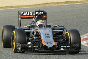 World © Octane Photographic Ltd. Sahara Force India VJM08 – Sergio Perez. Sunday 1st March 2015, F1 Winter test #3, Circuit de Barcelona-Catalunya, Spain Test 2 Day 4. Digital Ref: 1195CB1L4489