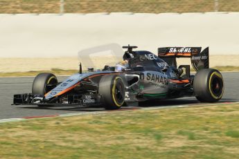 World © Octane Photographic Ltd. Sahara Force India VJM08 – Sergio Perez. Sunday 1st March 2015, F1 Winter test #3, Circuit de Barcelona-Catalunya, Spain Test 2 Day 4. Digital Ref: 1195CB1L4493