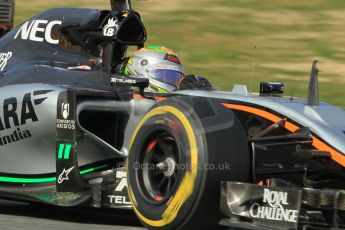 World © Octane Photographic Ltd. Sahara Force India VJM08 – Sergio Perez. Sunday 1st March 2015, F1 Winter test #3, Circuit de Barcelona-Catalunya, Spain Test 2 Day 4. Digital Ref: 1195CB1L4497