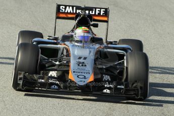 World © Octane Photographic Ltd. Sahara Force India VJM08 – Sergio Perez. Sunday 1st March 2015, F1 Winter test #3, Circuit de Barcelona-Catalunya, Spain Test 2 Day 4. Digital Ref: 1195CB1L4609