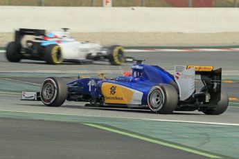 World © Octane Photographic Ltd. Williams Martini Racing FW37 – Valtteri Bottas and Sauber F1 Team C34-Ferrari – Felipe Nasr. Sunday 1st March 2015, F1 Winter test #3, Circuit de Barcelona-Catalunya, Spain Test 2 Day 4. Digital Ref: 1195CB1L4819