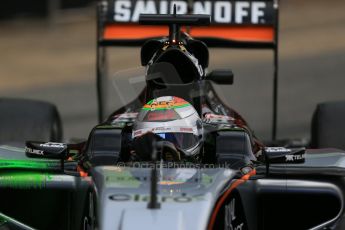 World © Octane Photographic Ltd. Sahara Force India VJM08 – Sergio Perez. Sunday 1st March 2015, F1 Winter test #3, Circuit de Barcelona-Catalunya, Spain Test 2 Day 4. Digital Ref: 1195LB1D3411