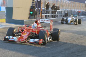 World © Octane Photographic Ltd. Scuderia Ferrari SF-15T – Sebastian Vettel and Mercedes AMG Petronas F1 W06 Hybrid – Lewis Hamilton. Monday 2nd February 2015, Formula 1 Winter testing, Jerez de la Frontera, Spain. Digital Ref : 1182CB1D1614