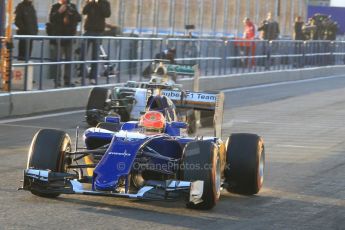 World © Octane Photographic Ltd. Sauber F1 Team C34-Ferrari – Felipe Nasr and Mercedes AMG Petronas F1 W06 Hybrid – Lewis Hamilton. Monday 2nd February 2015, Formula 1 Winter testing, Jerez de la Frontera, Spain. Digital Ref : 1182CB1D1625