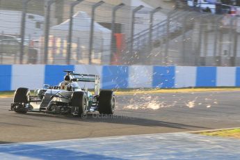World © Octane Photographic Ltd. Mercedes AMG Petronas F1 W06 Hybrid kicking up sparks – Lewis Hamilton. Monday 2nd February 2015, Formula 1 Winter testing, Jerez de la Frontera, Spain. Digital Ref : 1182CB1D1718