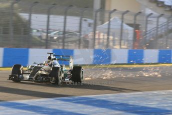 World © Octane Photographic Ltd. Mercedes AMG Petronas F1 W06 Hybrid kicking up sparks – Lewis Hamilton. Monday 2nd  February 2015, Formula 1 Winter testing, Jerez de la Frontera, Spain. Digital Ref : 1182CB1D1719
