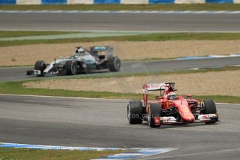 World © Octane Photographic Ltd. Scuderia Ferrari SF-15T – Kimi Raikkonen ahead of Mercedes AMG Petronas F1 W06 Hybrid – Nico Rosberg. Tuesday 3rd February 2015, Formula 1 Winter testing, Jerez de la Frontera, Spain. Digital Ref: 1183CB7D9954