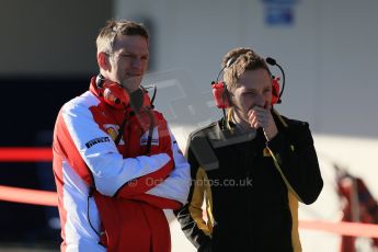 World © Octane Photographic Ltd. Scuderia Ferrari - James Allison talking in the pit lane with Pirelli. Wednesday 4th February 2015, Formula 1 Winter testing, Jerez de la Frontera, Spain. Digital Ref: 1184LB1D4005