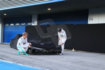 World © Octane Photographic Ltd. Mercedes AMG Petronas F1 W06 Hybrid launch - Lewis Hamilton and Nico Rosberg. Sunday 1st February 2015, Formula 1 Winter testing, Jerez de la Frontera, Spain. Digital Ref : 1181LB1D1060