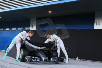 World © Octane Photographic Ltd. Mercedes AMG Petronas F1 W06 Hybrid launch - Lewis Hamilton and Nico Rosberg. Sunday 1st February 2015, Formula 1 Winter testing, Jerez de la Frontera, Spain. Digital Ref : 1181LB1D1067