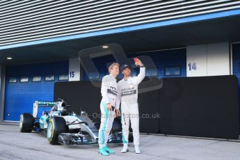 World © Octane Photographic Ltd. Mercedes AMG Petronas F1 W06 Hybrid launch - Lewis Hamilton and Nico Rosberg. Sunday 1st February 2015, Formula 1 Winter testing, Jerez de la Frontera, Spain. Digital Ref : 1181LB1D1092