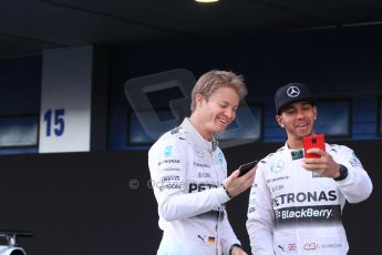 World © Octane Photographic Ltd. Mercedes AMG Petronas F1 W06 Hybrid launch - Lewis Hamilton and Nico Rosberg. Sunday 1st February 2015, Formula 1 Winter testing, Jerez de la Frontera, Spain. Digital Ref : 1181LB7D9311