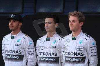 World © Octane Photographic Ltd. Mercedes AMG Petronas F1 W06 Hybrid launch - Lewis Hamilton, Nico Rosberg and Pascal Wehrlein. Sunday 1st February 2015, Formula 1 Winter testing, Jerez de la Frontera, Spain. Digital Ref : 1181LB7D9342