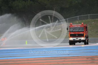 World © Octane Photographic Ltd. Pirelli wet tyre test, Paul Ricard, France. Monday 25th January 2016. Deluge system getting help by support vehicles. Digital Ref: 1498CB1D8443
