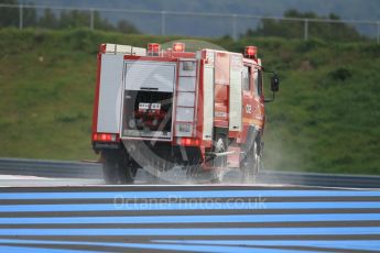 World © Octane Photographic Ltd. Pirelli wet tyre test, Paul Ricard, France. Monday 25th January 2016. Deluge system getting help by support vehicles. Digital Ref: 1498CB1D8680