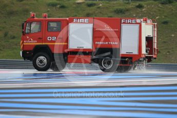 World © Octane Photographic Ltd. Pirelli wet tyre test, Paul Ricard, France. Monday 25th January 2016. Deluge system getting help by support vehicles. Digital Ref: 1498CB1D8682