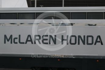 World © Octane Photographic Ltd. Pirelli wet tyre test, Paul Ricard, France. Monday 25th January 2016. McLaren Honda logo. Digital Ref: 1498CB7D5103