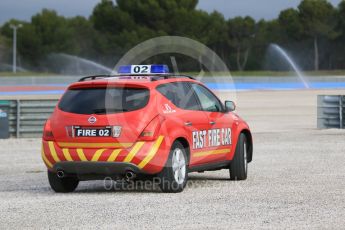 World © Octane Photographic Ltd. Pirelli wet tyre test, Paul Ricard, France. Monday 25th January 2016. Deluge system getting help by support vehicles. Digital Ref: 1498CB7D5150
