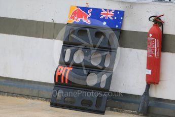 World © Octane Photographic Ltd. Pirelli wet tyre test, Paul Ricard, France. Monday 25th January 2016. Red Bull Racing RB11 – Daniel Ricciardo' pit board. Digital Ref:1498CB7D5230